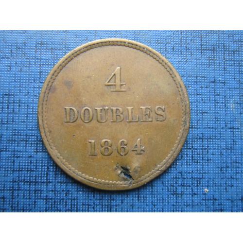Монета 4 дабла Остров Гернси Великобритания 1864 как есть