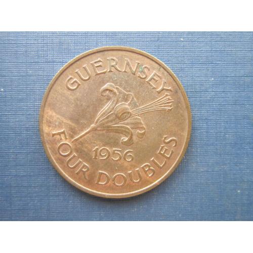 Монета 4 дубля Гернси Великобритания Англия 1956 состояние