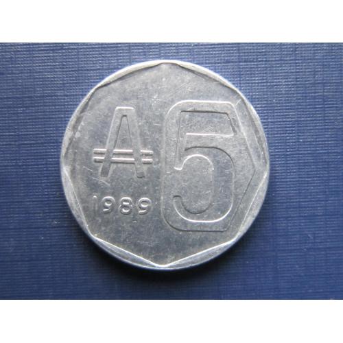 Монета 5 аустралей Аргентина 1989