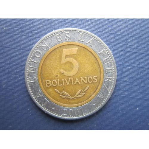 Монета 5 боливано Боливия 2001