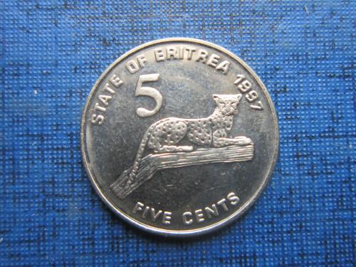 Монета 5 центов Эритрея 1997 фауна леопард