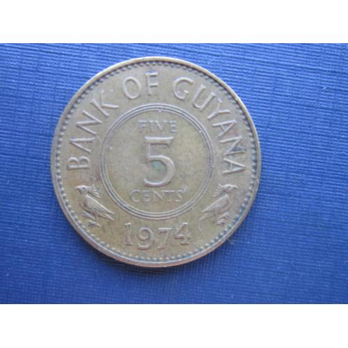Монета 5 центов Гайана 1974 фауна птицы