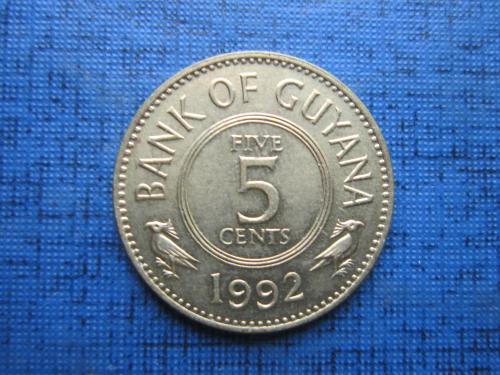 Монета 5 центов Гайана 1992 фауна птицы