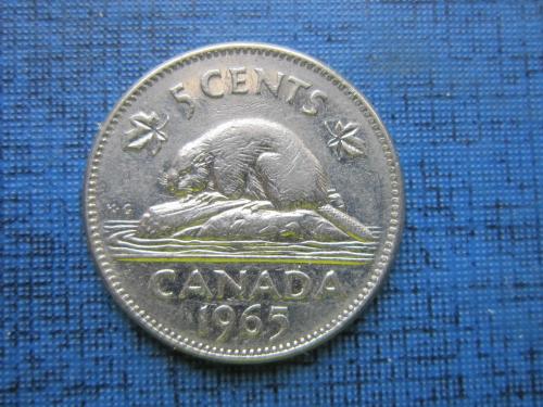 Монета 5 центов Канада 1965 фауна бобр