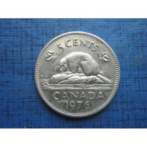 Монета 5 центов Канада 1976 фауна бобр