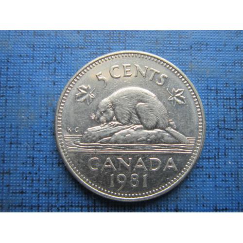 Монета 5 центов Канада 1981 фауна бобр