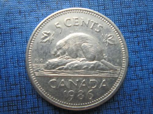 Монета 5 центов Канада 1986 фауна бобр