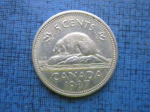 Монета 5 центов Канада 1987 фауна бобр