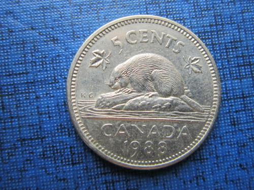 Монета 5 центов Канада 1988 фауна бобр