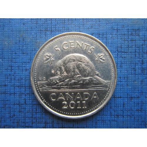 Монета 5 центов Канада 2011 фауна бобр