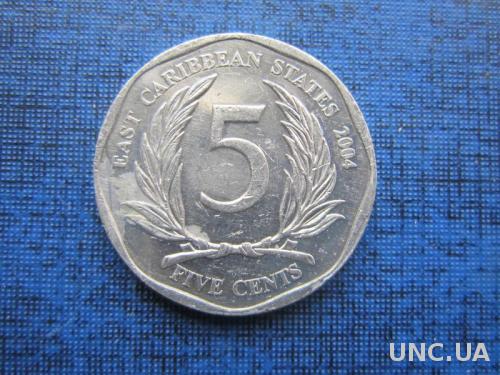 монета 5 центов Карибские штаты 2004

