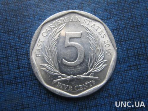 монета 5 центов Карибские Штаты 2010
