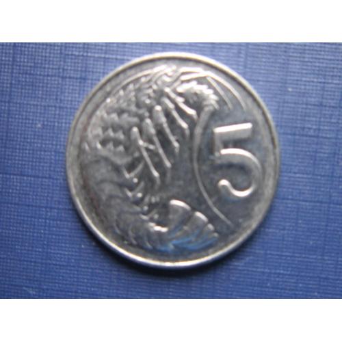 Монета 5 центов Каймановы острова Британские Кайманы 2002 фауна лангуст лобстер омар
