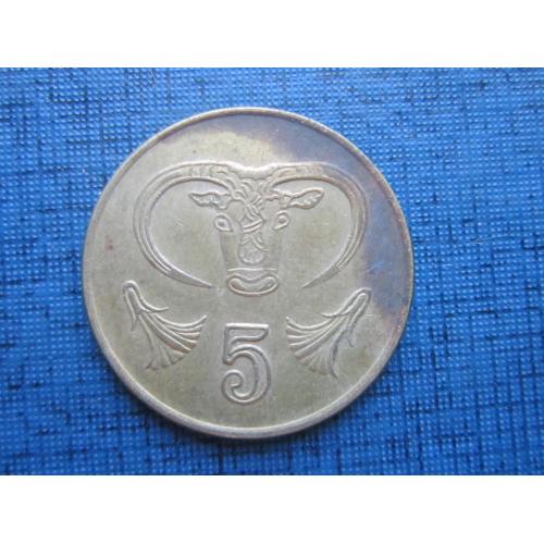 Монета 5 центов Кипр 1991 фауна бык
