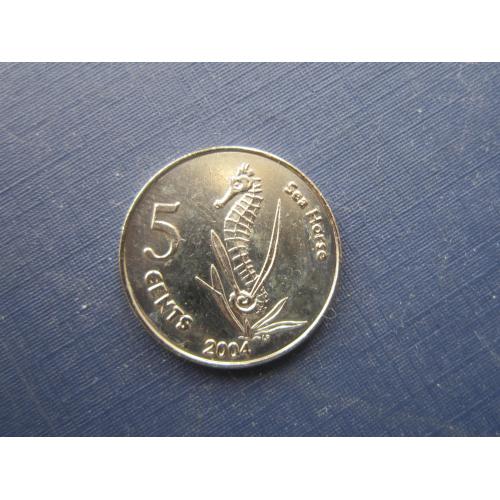 Монета 5 центов Кокосовые (Килинг) острова 2004 фауна рыба морской конёк