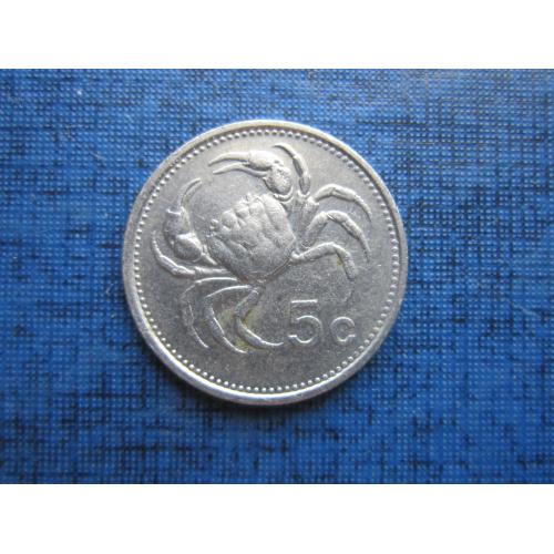 Монета 5 центов Мальта 1986 фауна краб корабль лодка