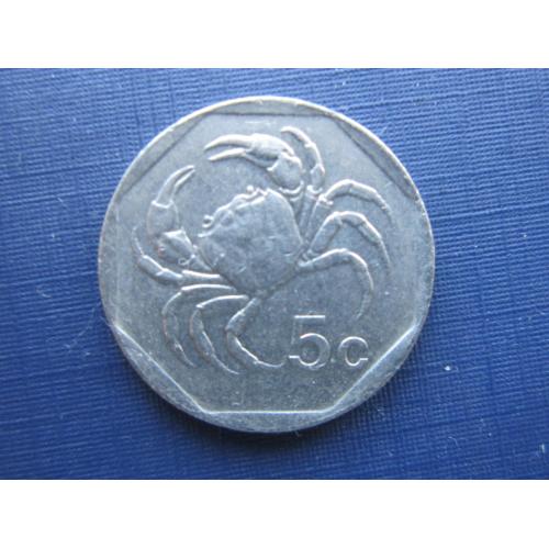 Монета 5 центов Мальта 1995 фауна краб