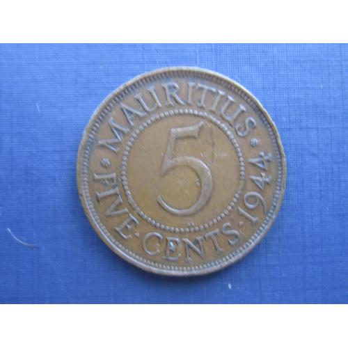 Монета 5 центов Маврикий Британский 1944