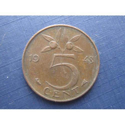 Монета 5 центов Нидерланды 1948