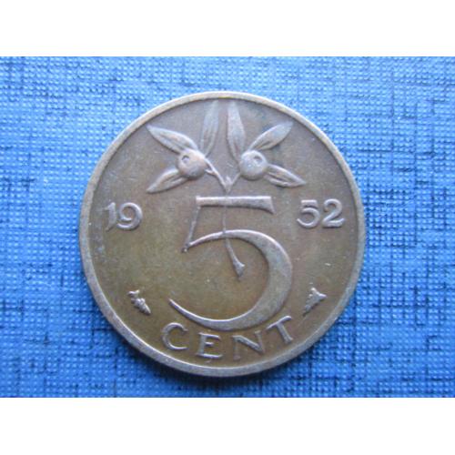 Монета 5 центов Нидерланды 1952