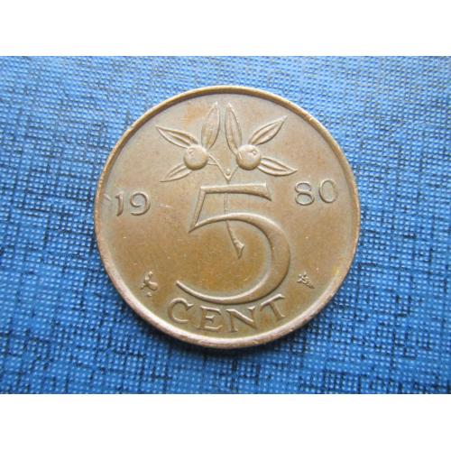 Монета 5 центов Нидерланды 1980