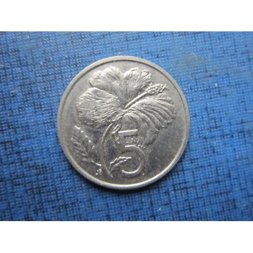 Монета 5 центов Острова Кука Британские 1987 цветок