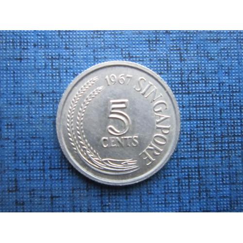 Монета 5 центов Сингапур 1967 фауна птица цапля