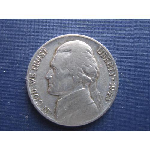 Монета 5 центов США 1943 Р серебро нечастая