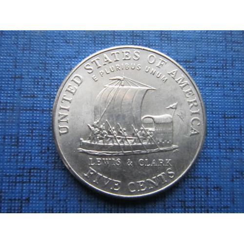 Монета 5 центов США 2004 D юбилейка корабль парусник
