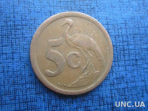 монета 5 центов ЮАР 1990 фауна птица
