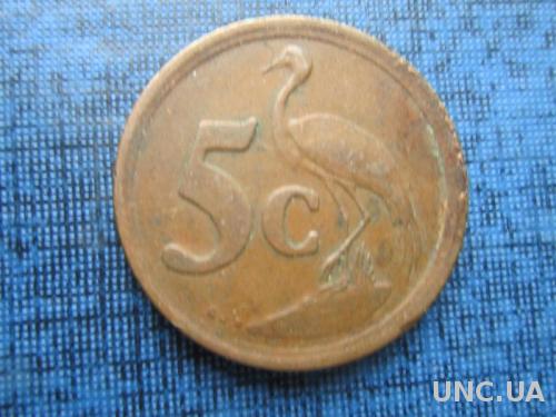 монета 5 центов ЮАР 1992 фауна птица
