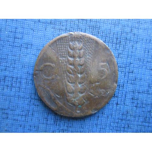 Монета 5 чентезими Италия 1923 как есть