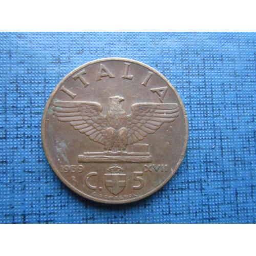 Монета 5 чентезими Италия 1939 орёл