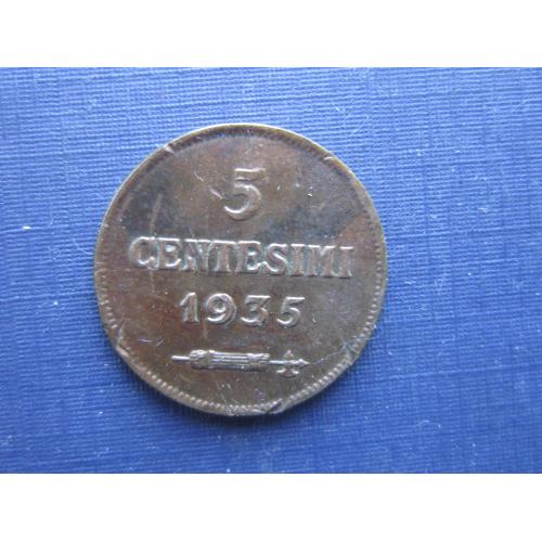 Монета 5 чентезими Сан-Марино 1935