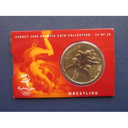 Монета 5 долларов Австралия 2000 спорт олимпиада Сидней борьба греко-римская буклет