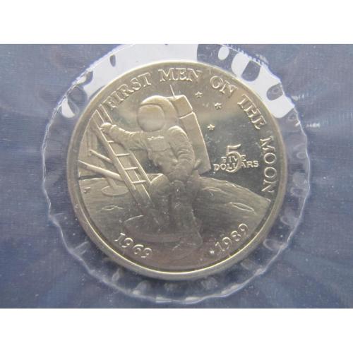 Монета 5 долларов Маршалловы острова 1991 космос 20 лет высадке на Луну запайка
