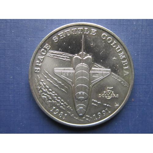 Монета 5 долларов Маршалловы острова 1991 космос корабль шатл Колумбия