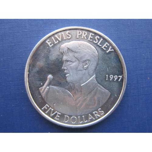 Монета 5 долларов Маршалловы острова 1997 Элвис Пресли