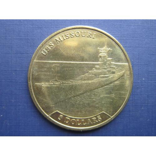 Монета 5 долларов Науру 2017 военный корабль Миссури