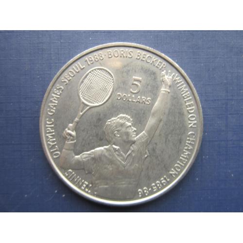 Монета 5 долларов Ниуэ 1987 спорт теннис олимпиада Сеул Борис Бейкер