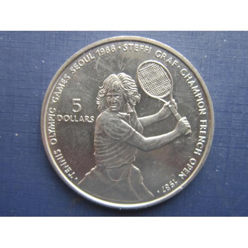Монета 5 долларов Ниуэ 1987 спорт теннис олимпиада Сеул Штефи Граф