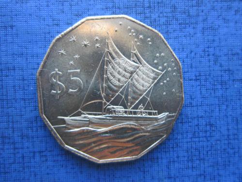 Монета 5 долларов Острова Кука Британские 2015 корабль парусник состояние