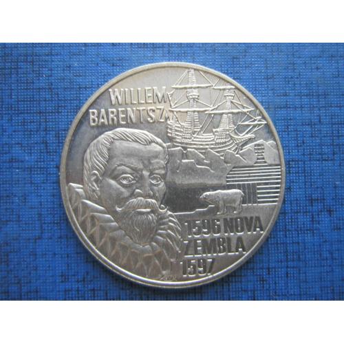 Монета 5 евро Нидерланды 1996 корабль парусник Вильям Баренц Новая Земля 1596-1597