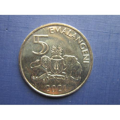 Монета 5 эмангели Свазиленд Эсватини 2021 фауна лев слон