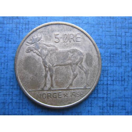 Монета 5 эре Норвегия 1958 фауна лось