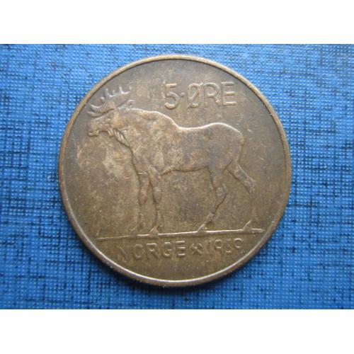 Монета 5 эре Норвегия 1959 фауна лось