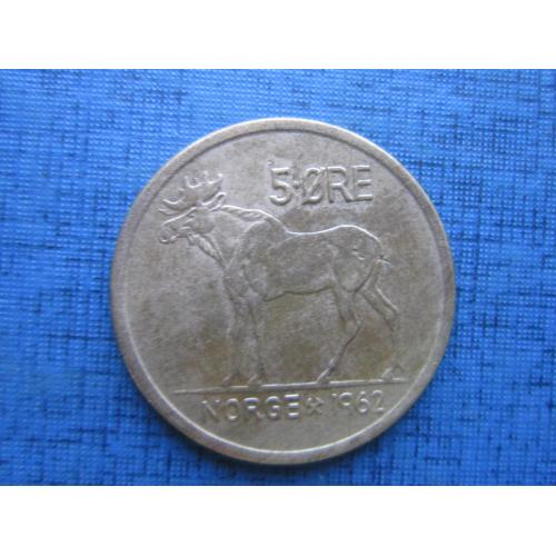 Монета 5 эре Норвегия 1962 фауна лось
