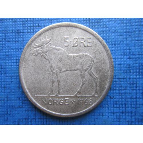Монета 5 эре Норвегия 1968 фауна лось