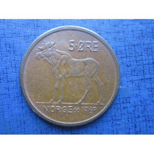 Монета 5 эре Норвегия 1969 фауна лось