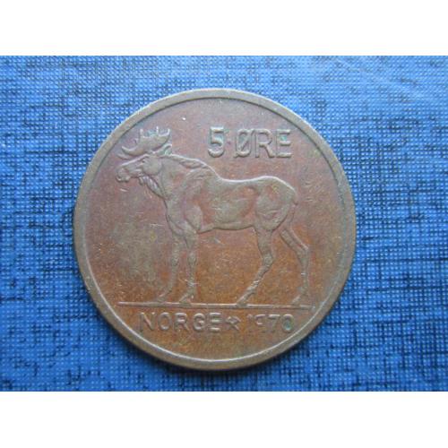 Монета 5 эре Норвегия 1970 фауна лось